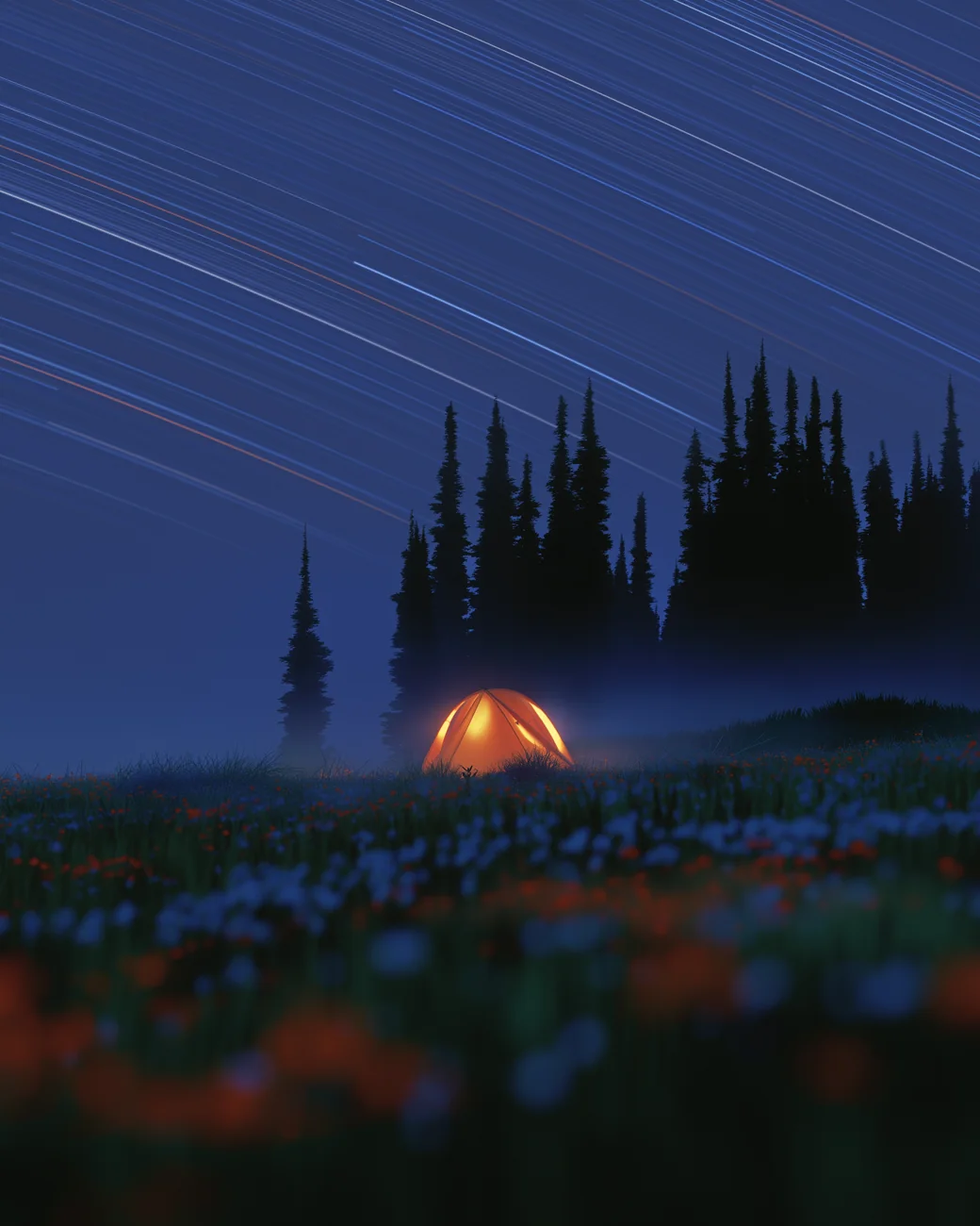 Acampamento sob um céu estrelado, imagem conceitual do Campfire Club