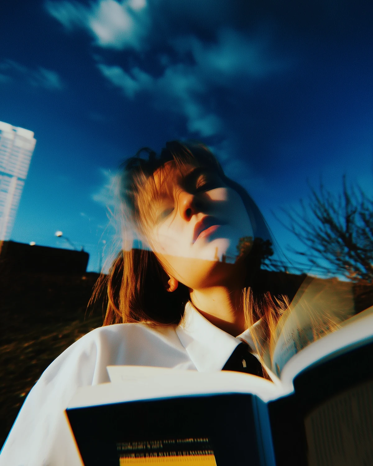 Uma mulher com um livro aberto contempla novas ideias