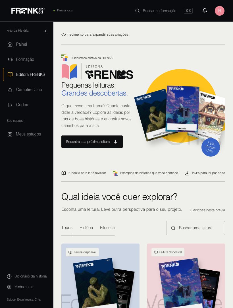 Editora FRENKS no tablet, com e-books e materiais de leitura